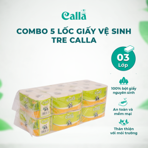 Combo 5 bịch Giấy vệ sinh Tre Calla 3 lớp *10 cuộn/ bịch  không tắc bồn cầu mềm mịn không bụi không hoá chất tẩy trắng