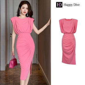 Happy Diva เดรสผู้หญิง เดรสสีชมพู เดรสแขนกุด เดรสทำงาน เดรสเซ็กซี่ เดรสไฮโซ เดรสสั่งตัด เดรสออกงาน เดรสไปงานแต่ง เดรสฝรั่งเศส 10491