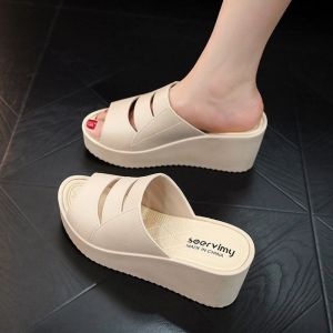 [Free Shipping] WomenS High-Heeled Slippers For Summer Thick-Soled Indoor And Outdoor Use Bathroom-Friendly Non-Slip New Style Wedge Heel Height-Increasing Platform Sandals