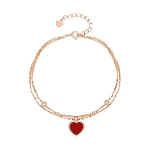 CTS S925 Silver Zircon Red Heart Jewelry Set For Women Fashion Jewelry CHOW TAI SENG 周大生 S1AC0187 S1EC0482 S1HC0393 S1PC1065