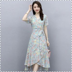 ชุด ระบาย กระโปรง บาง เก๋ไก๋และสง่างาม ขนาดใหญ่ การพิมพ์ สวมใส่ พระคุณ ความนิยม