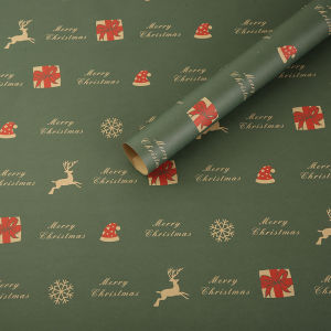 【Free Shipping】1Roll Christmas DIY Kraft Wrapping Paper Xmas Tree Santa Claus Snowflake Print for Home Birthday Party Wedding Decorations