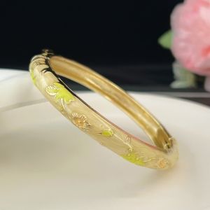 GAOSU Vòng tay đôi Vòng đeo tay cloisonne Trung Quốc Tráng men Truyền thống Vòng tay nữ Ấn Độ Cổ điển Vòng tay hoa mẫu đơn Filigree Quà tặng cho nữ