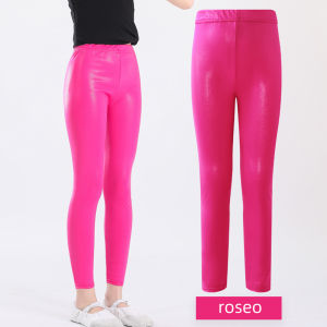 LOlanta Gymnastic Tights Long Pants for Kids Girls Spandex Bright Gilding Ballet Leggings Dance Yoga Training Pants Metallic 5 Colors