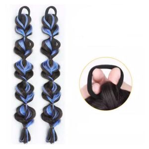 2Pcs  Kuda Kepang Ikat Rambut Palsu Wanita Rambut Kepang Ponytail Twist Kepang Besar Kepang Rambut Gelembung Rambut Palsu Ikat Panjang