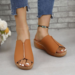 [Free Shipping] New Plus-Size Wedge Heel Fashion Simple Lightweight Slip-On Sandals And Slippers For Women White