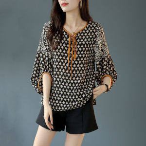 Fashion Korean Style Commute Printed Shirt Female Summer Top New Large Size Chiffon Shirt Women