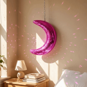 FOUNDTWO Aesthetic Hanging Disco Moon Modern Reflective Surface Moon Mirror Decor Atmospheric Decorations Colorful Wind Chime Ornaments Lawn Garden