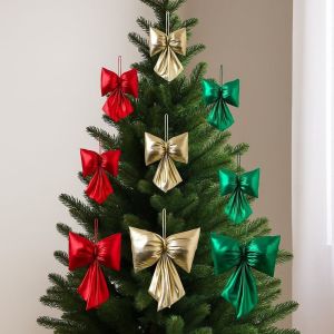 DEEPWHISPER Sparkly Christmas Bowknot Pendant Glace Leather Large Bow Hanging Ornament Bow Knot Gift Reusable Xmas Tree Charm Christmas Party