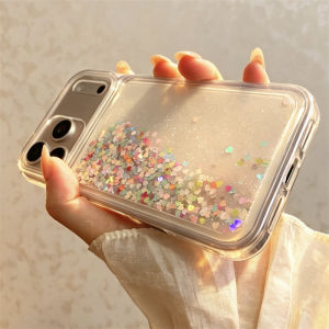 Colorful Hearts Quicksand Case Cover for iPhone 17 16 15 14 Pro Max 17 Air Glitter Floating Stars Shell Liquid Soft Clear Fundas