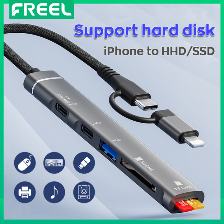 Lightning Type C to USB Multifunction HUB OTG Micro SD Card Reader