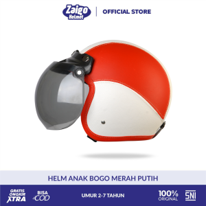 Helm Anak Bogo Polos Viral Untuk Usia 2 3 4 5 6 7 Tahun SNI Warna Merah Putih Lucu Kaca Cembung
