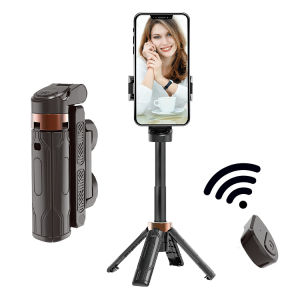 Quadruped 360 Degree Rotating Mini Selfie Stick Extendable Flexible Portable Bluetooth Connection Remote Control Quick Release Plate Phone Clip Handle Bracket