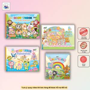 Combo 4 cuốn - Sách tô màu Baby three và những người bạn 12 con giáp cầu vồng hạnh phúc thế giới cổ tích
