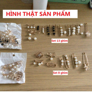 Set 13 Ghim cài quần áo thiết kế đá và ngọc trai nhân tạo xinh xắn
