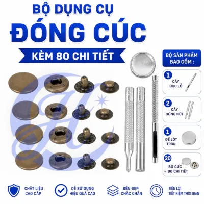 Bộ 5 dụng dụng đóng nút bấm quần áo nút bấm 4 chi tiết không gỉ sét cho phụ liệu may mặc