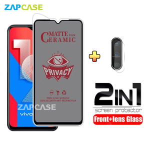 PAKET 2in1 Anti Gores Layar Privacy Vivo Y19 Free Tempered Glass Camera Lens
