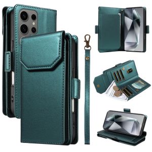 For Samsung Galaxy S25 S24 S23 S22 S21 S20 Ultra / Samsung S25 S24 S23 S22 S21 S20 Plus / S23 S21 S20 S24 FE Phone Case 11 Card Slot Magnetic Leather Wallet Flip Cover Casing