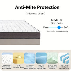LUSHAVEN 8Inch Memory Foam Spring Mattress Ergonomically Designed Warranty for 12 Months