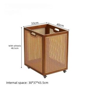 FFBH Wood Dirty Laundry Basket Lid Wheels Move Dirty Clothes Container Bathroom Woven Baskets Clothes Storage Useful Home Accessories 2Z6B7