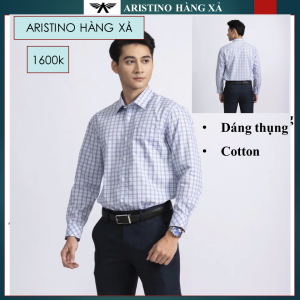 Áo sơ mi dài tay AristinoB 1LS13002 màu Trắng kẻ xanh dáng rộng fiero