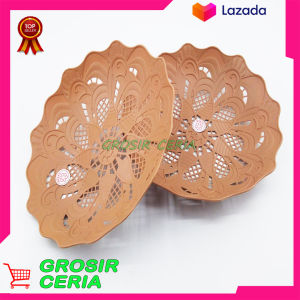 TREND TERBARU !!! 12 Pcs/1 Lusin Piring anyaman Rotan Plastik Buah Cantik MOTIF BUNGA 21 cm