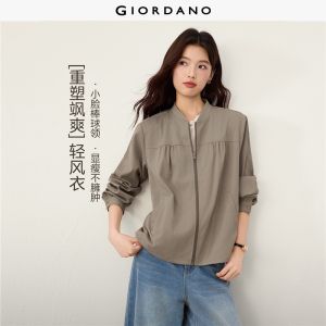 Giordano Beau Monde Women Baseball collar gathered seam detail jacket Free Shipping 13376795