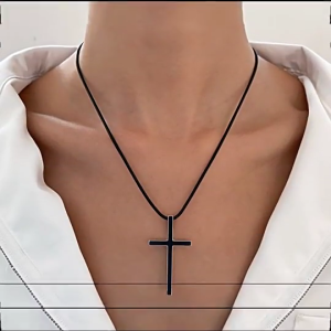 Stylish Retro Cross Necklace Vintage Leathers Chain Necklace Adjustable Length Necklace Suitable for Both Men and Women