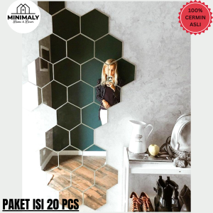 MINIMALY13 Kaca Cermin Hexagonal (PAKET ISI 20 PCS 13X11CM) Kaca Tempel Cermin Tempel Kaca Dinding
