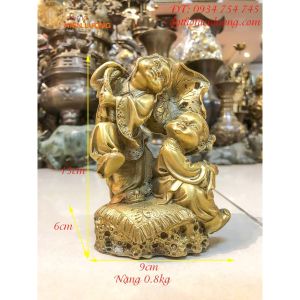 Đồng Tử Hoa Sen- Tượng Tiên Đồng Ngọc Nữ Lá Sen Bằng Đồng DxRxC: 9x6x13cm Nặng: 0.8kg