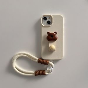 3D วางตุ๊กตาหมีน้อยแหวนหัวเข็มขัดยึดเคสศัพท์สำหรับ iPhone 11 12 13 14 15 16 Pro Max Plus สีขาวนุ่มพร้อมเชือกแขวนสำหรับ IPhone13เคสปลอก