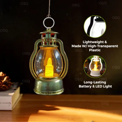 OSQ Christmas Mini Lantern Decorative with LED Lights Windproof Lamp Retro Style for Home Decoration