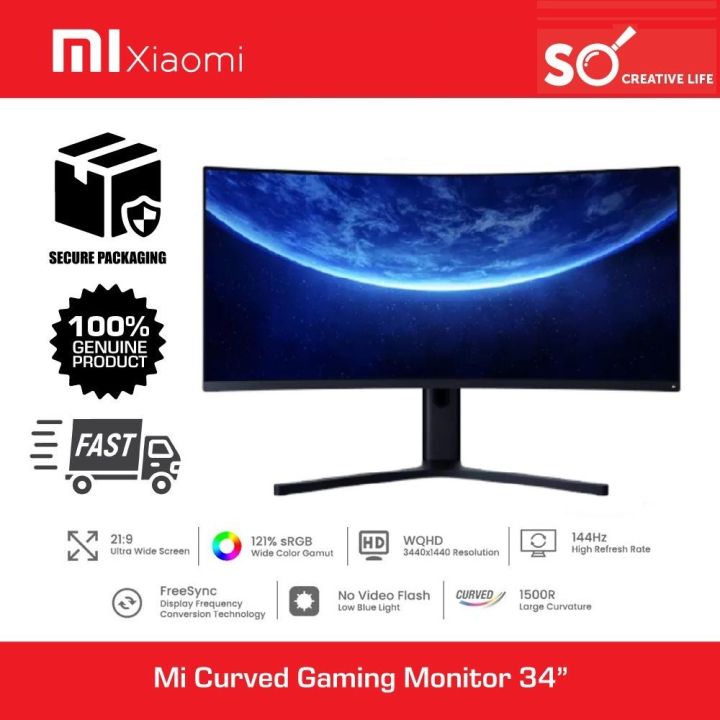 Monitor Gaming - XIAOMI MI CURVED GAMING MONITOR, 34 , WQHD, 4 ms, 144 Hz,  Negro