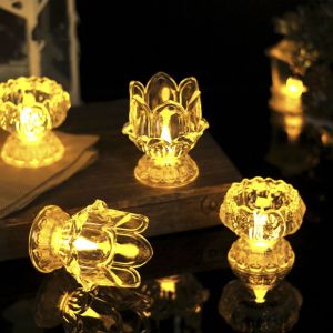 BFCGBH 2Pcs Transparent Lotus Candle Lamp High-legged LED Electronic Lamp Exquisite High Quality Temple Candle Light Decoration Temple