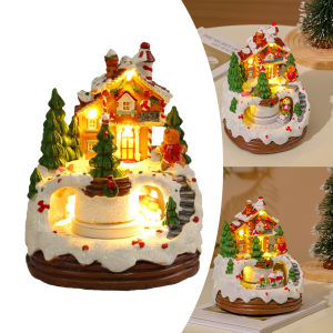 Welcomehome Christmas Music Box Snow House Figurine Rotating Winter Scene 6.3inch Home Tabletop Decoration for Bookshelf Restaurant