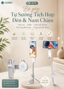 Gậy Selfie “all in one” COTECi TR-070 tích hợp đèn Ring Light Magnetic gậy selfie đáng mua nhất cho TikToker & Vlogger