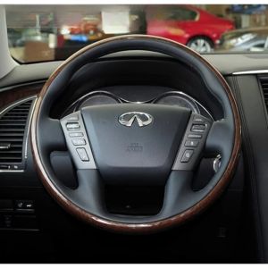 Kaly For Infiniti QX56 QX80 Nissan Y62 2012-2018 Hand-stitched Genuine Leather Peach wood grain car steering wheel cover 7M5T2