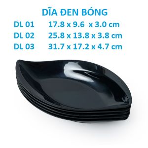 Dĩa nhựa melamine đen bóng / nâu bóng hình chiếc lá 3 sze DL01