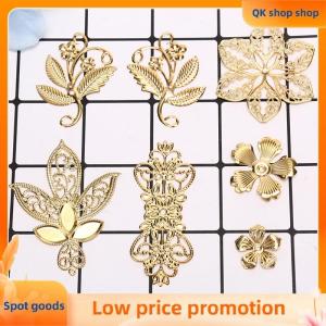 ✨QK shop✨ 50Pcs Vintage Metal Leaf Filigree Flower Slice Charms DIY Craft Jewelry Making