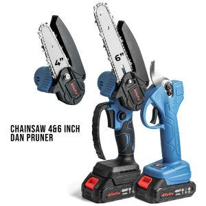 Set Chainsaw Gergaji Elektrik  Cordless 6/8Inch Pruner Gunting Dahan Elektrik 2 Baterai 24V - 6739