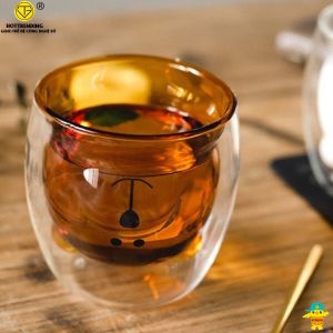 Cốc Thuỷ Tinh Cách Nhiệt 2 Lớp Hình Gấu Dễ Thương Trùm Sỉ Gia Thành