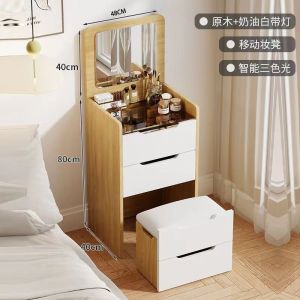 *FREE INSTALLATION*Space-Saving Vanity Desk-Flip Top Design with Touch LED Mirror&Storage (Trendy Cream Color for Small Bedroom)