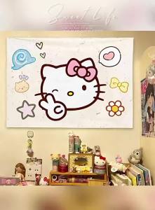 Ready stock sa local warehouseHello Cartoon Student Dormitory Renovation Decoration Hanging Cloth Bedroom Bedside Background Cloth Hanging Tapestry