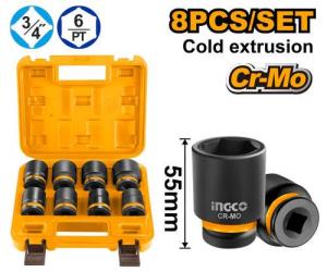 Buildmate x INGCO 8PCS 3/4" Drive Impact Socket Set Cr-Mo Heavy-Duty Tool Kit HKISSD34081 IHT