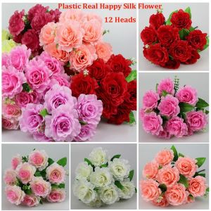 MARBLEX 12 Heads Real Happy Silk Flower Plastic Photography Photo Gift Valentines Day Natural Flower High Quality Mini Press Wedding Decorative Flower Home Decorative