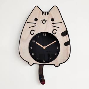 Đồng Hồ Treo Tường Xoay Hình Mèo Hoạt Hình Bắc Âu Đồng Hồ Không Ồn Bằng Gỗ Sáng Tạo Trang Trí Đơn Giản Hiện Đại Cho Phòng Khách Phòng Trẻ Em 28X455 Cm