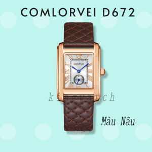 Đồng Hồ Nữ Chính Hãng COMLORVEI D672 Dây Da Mặt Chữ Nhật Size 35mm Kèm Hộp Sang Chảnh