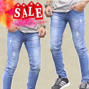 Celana Jeans Gaya Sobek Warna Biru Denim Berkualitas