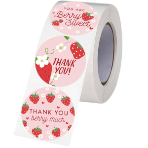 500Pcs Strawberry Thank You Label Round Thank You Sticker Sealing Label for Seal Envelopes Cards Wedding Packaging