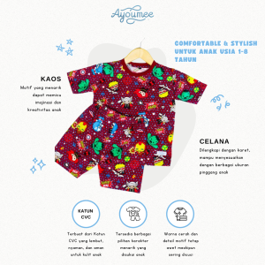 Baju dan Celana Anak Motif Superhero Warna Maroon Usia 1 sampai 8 Tahun - Ayoumee